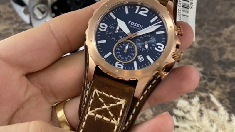 Shop Fossil Nate Chronograph Blue Dial Brown Leather Strap Watch for Men - JR1505 in USA