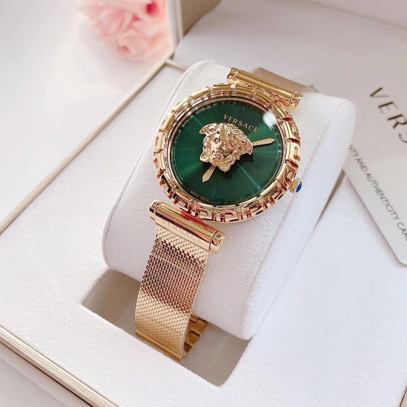 Versace Palazzo Empire Greca Green Dial Gold Mesh Bracelet Watch for Women - VEDV00819 Buy Now By Versace