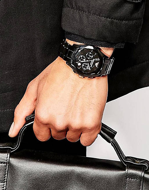 Emporio Armani Valente Ceramica Chronograph Black Dial Black Steel Strap Watch For Men - AR1410 Buy Now By Emporio Armani