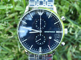 Emporio Armani Gianni Chronograph Blue Dial Silver Steel Strap Watch For Men - AR80013 Buy Now By Emporio Armani