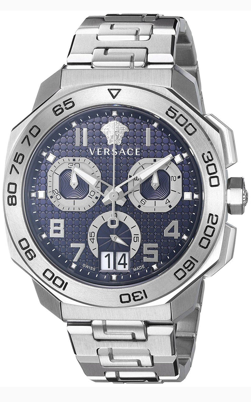Shop Versace Dylos Chronograph Blue Dial Silver Steel Strap Watch for Men - VQC090016 in USA