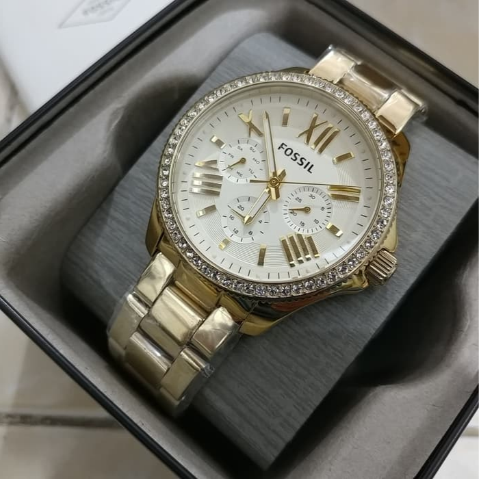 Fossil Cecile Chronograph Gold Dial Gold Steel Strap Watch for Women - AM4482 Buy Now By Fossil