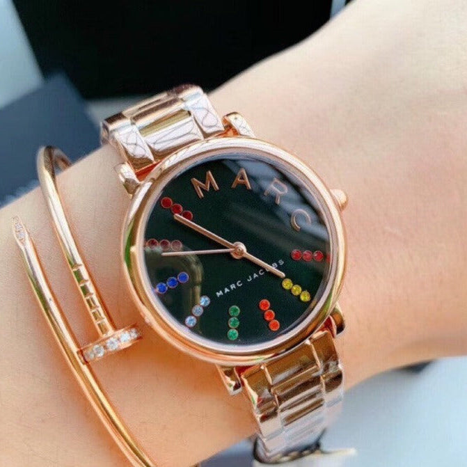 Marc Jacobs Roxy Black Dial Rose Gold Steel Strap Watch for Women - MJ3569 Buy Now By Marc Jacobs