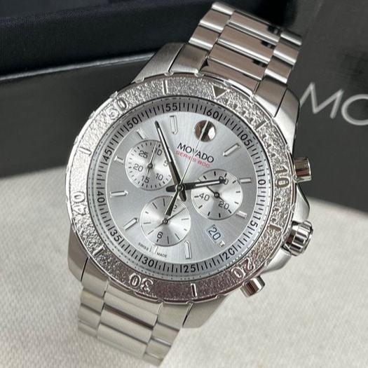Shop Movado Series 800 Chronograph Silver Dial Silver Steel Strap Watch For Men - 2600111 in USA