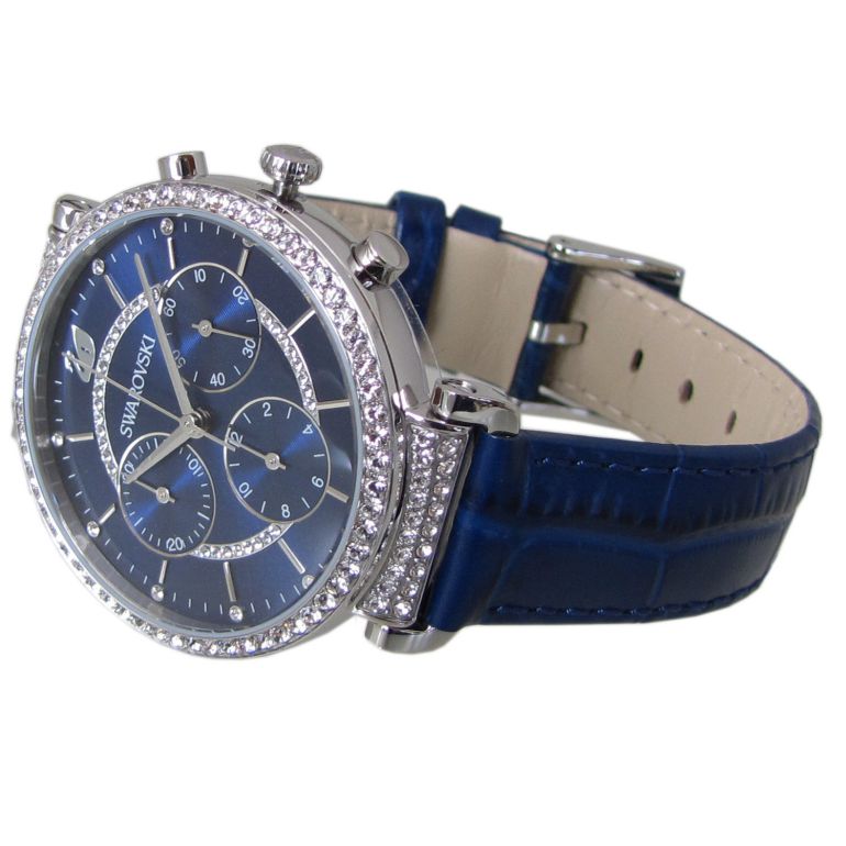 Shop Swarovski Passage Chrono Crystal Blue Dial Blue Leather Strap Watch for Women - 5580342 in USA