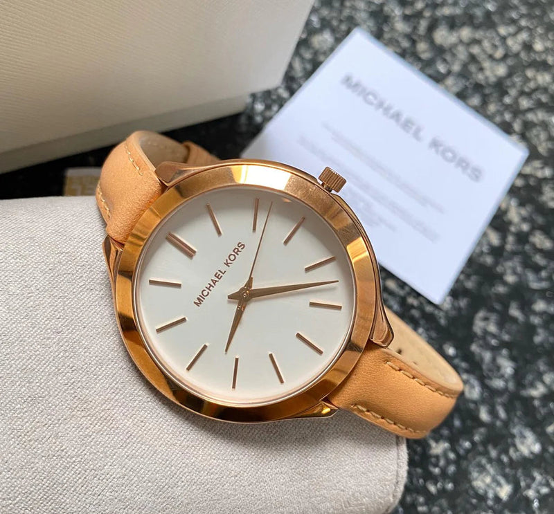 Michael Kors Runway Slim Quartz White Dial Beige Leather Strap Watch For Women - MK2284 Buy Now By Michael Kors