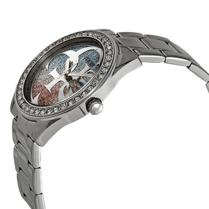 Guess G Twist Diamonds Purple Dial Black Steel Strap Watch For Women - W1201L4 Buy Now By Guess