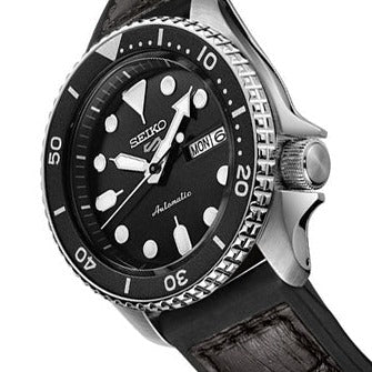 Shop Seiko 5 Sports SKX Automatic Black Dial Black Leather Strap Watch for Men - SRPD55K2 in USA