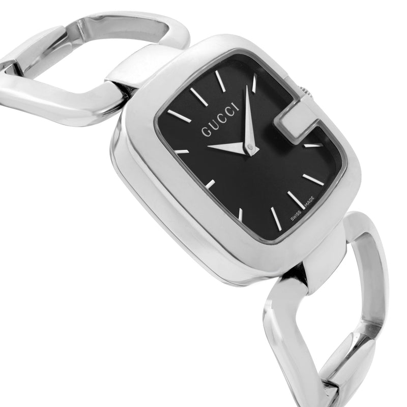 Shop Gucci G Gucci Black Dial Silver Steel Strap Watch For Women - YA125510 in USA