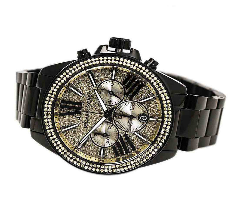 Michael Kors Wren Chronograph Gold Dial Black Steel Strap Watch for Women - MK5961 Buy Now By Michael Kors