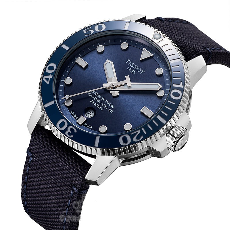 Tissot Seastar 1000 Powermatic 80 Silicium Blue Dial Blue Nylon Strap Watch For Men - T120.407.17.041.01 Buy Now By Tissot