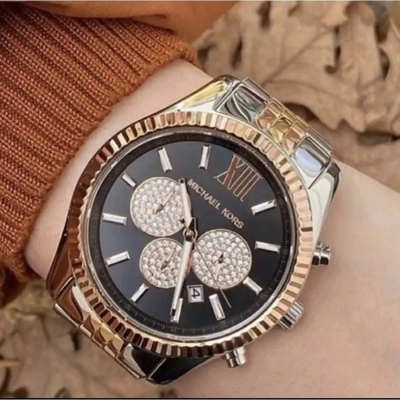 Michael Kors Lexington Chronograph Crystals Black Dial Two Tone Steel Strap Watch for Men - MK8714 Buy Now By Michael Kors