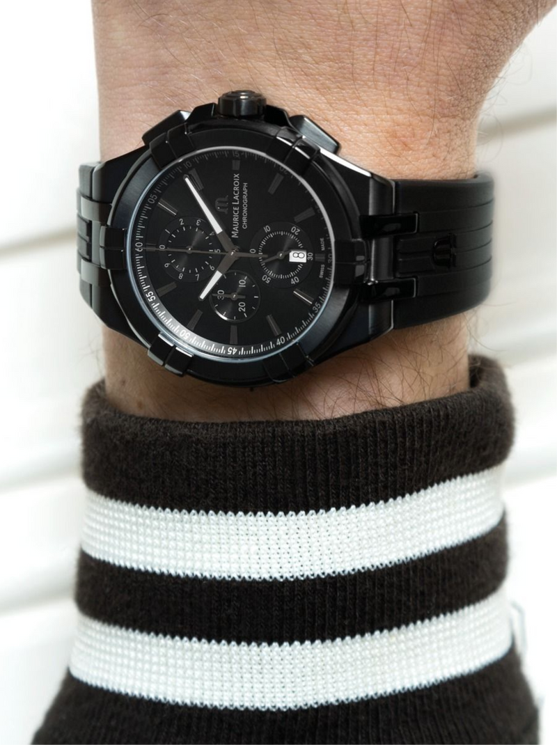 Maurice Lacroix Aikon Chronograph Limited Edition Black Dial Black Leather Strap Watch for Men - AI1018-PVB01-337-1 Buy Now By Maurice Lacroix