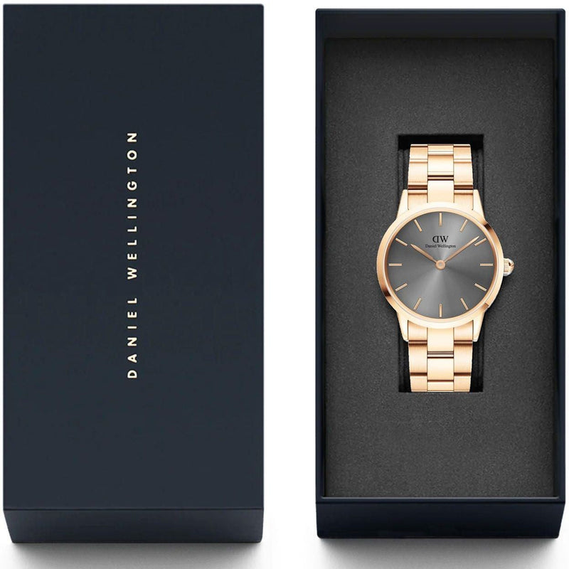Daniel Wellington Iconic Link Grey Dial Gold Steel Strap Watch For Women - DW00100334 Buy Now By Daniel Wellington
