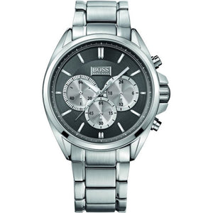 Hugo Boss Driver Chronograph Black Dial Silver Steel Strap Watch for Men - 1512883