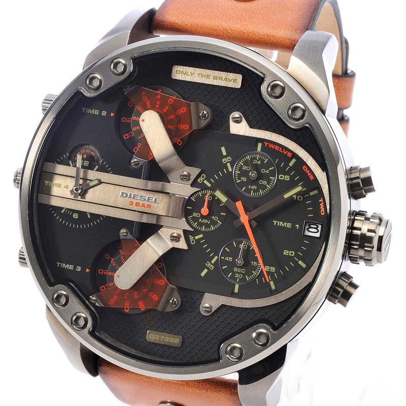 Shop Diesel Mr Daddy 2.0 Black Dial Brown Leather Strap Watch For Men - DZ7332 in USA