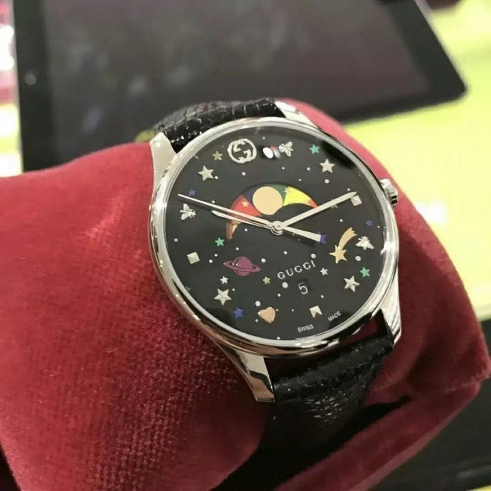 Gucci G-Timeless Moonphase Black Dial Black Leather Strap Watch For Men - YA1264045 Buy Now By Gucci