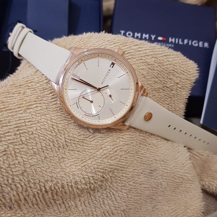Shop Tommy Hilfiger Brooke Quartz White Dial Cream Leather Strap Watch for Women - 1782022 in USA