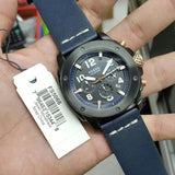 Fossil Modern Machine Chronograph Black Dial Blue Leather Strap Watch for Men - FS5066 Buy Now By Fossil