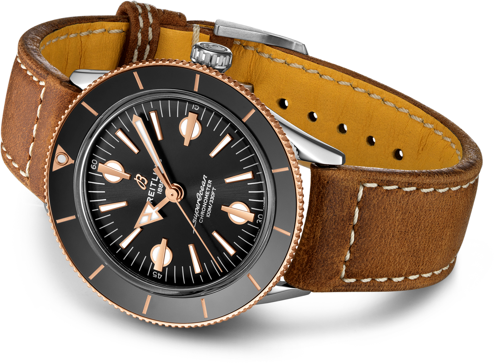 Breitling Superocean Heritage '57 Black Dial Brown Leather Strap Watch for Men - U10370121B1X1