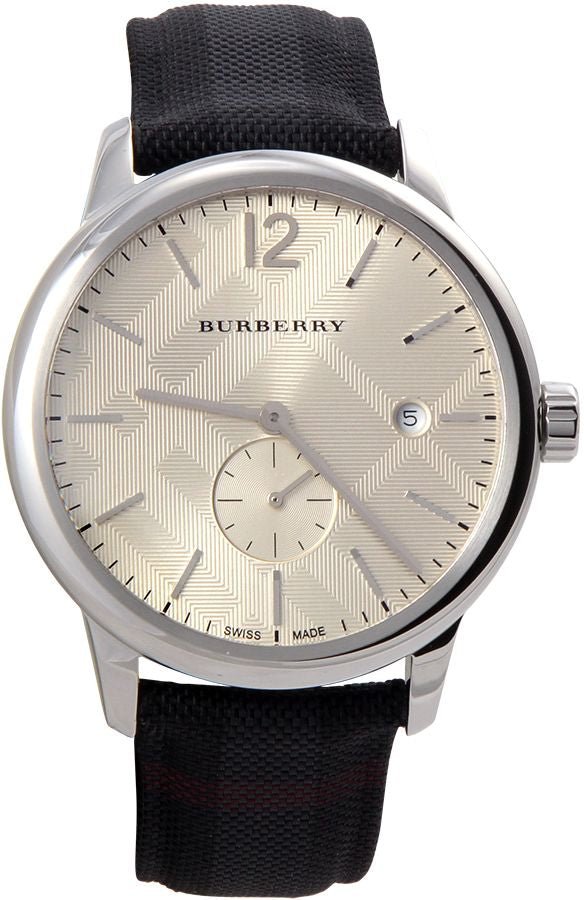Shop Burberry Classic Round Cream Dial Black Leather Strap Watch for Men - BU10008 in USA