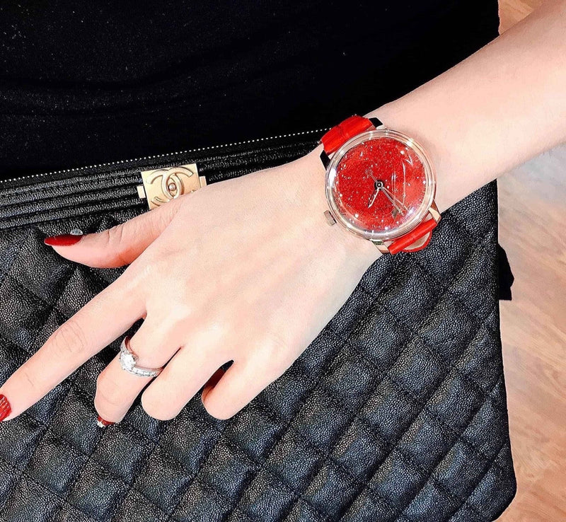 Shop Swarovski Crystalline Hours Red Crystal Dial Red Leather Strap Watch for Women - 5295380 in USA
