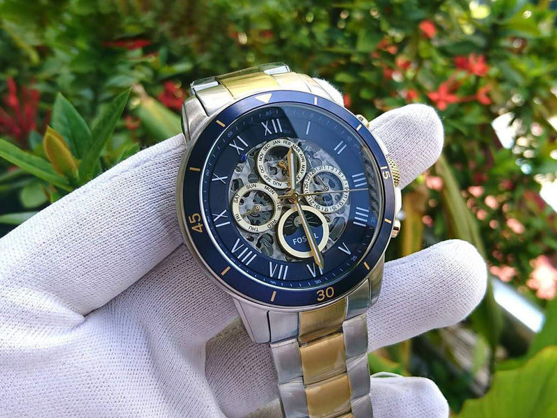 Fossil Grant Sport Automatic Skeleton Blue Dial Two Tone Steel Strap Watch for Men - ME3141 Buy Now By Fossil