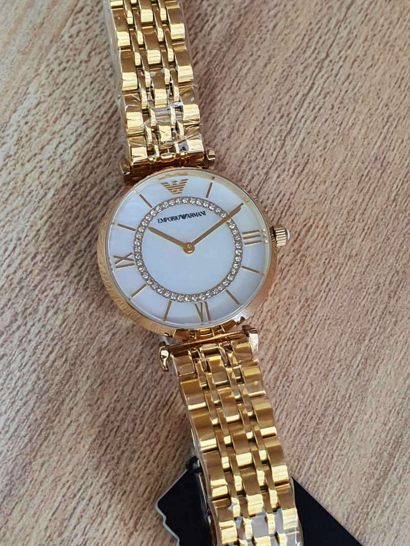 Emporio Armani Gianni T Bar White Mother of Pearl Dial Gold Steel Strap Watch For Women - AR1907 Buy Now By Emporio Armani