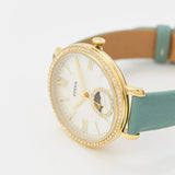 Fossil Jacqueline Analog Moonphase Mother of Pearl White Dial Green Leather Strap Watch for Women - ES5168 Buy Now By Fossil