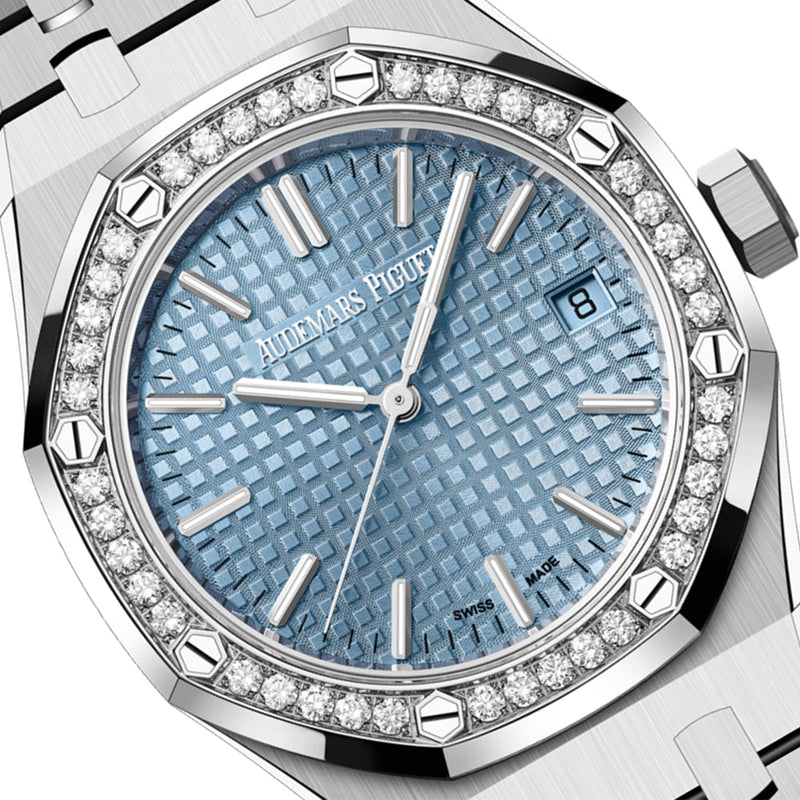Audemars Piguet Royal Oak Diamonds Light Blue Dial Silver Steel Strap Watch for Women - 15551ST.ZZ.1356ST.04