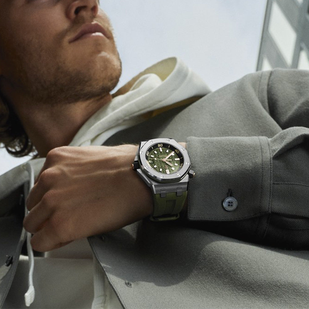 Audemars Piguet Royal Oak Offshore Diver Green Dial Green Rubber Strap Watch for Men - 15720ST.OO.A052CA.01