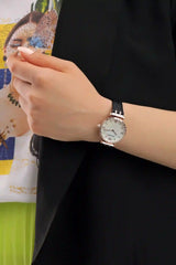 Emporio Armani Gianni T-Bar Mother of Pearl Dial Black Leather Strap Watch For Women - AR11295 Buy Now By Emporio Armani
