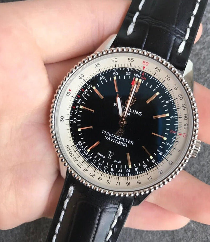 Shop Breitling Navitimer 1 Automatic 41mm Black Dial Black Leather Strap Mens Watch - A17326211B1P1 in USA