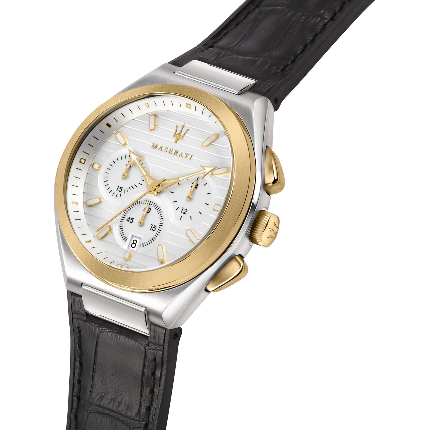 Maserati Triconic Chronograph White Dial Black Leather Strap Watch For Men - R8871639004