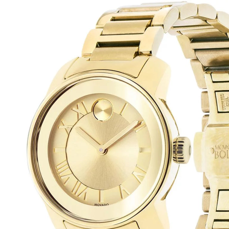 Shop Movado Bold Gold Dial Gold Steel Strap Watch for Women - 3600323 in USA