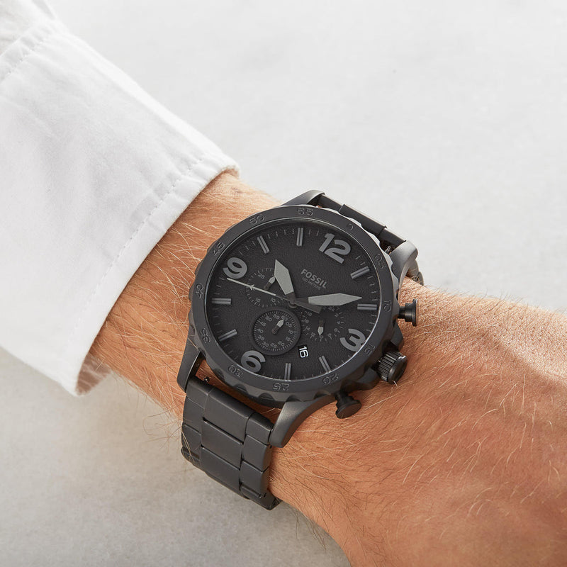 Fossil Nate Chronograph Black Dial Black Steel Strap Watch for Men - JR1401 Buy Now By Fossil
