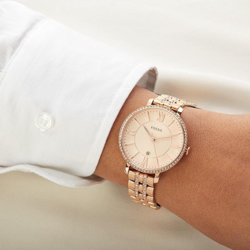 Fossil Jacqueline Rose Gold Dial Rose Gold Steel Strap Watch for Women - ES3546 Buy Now By Fossil