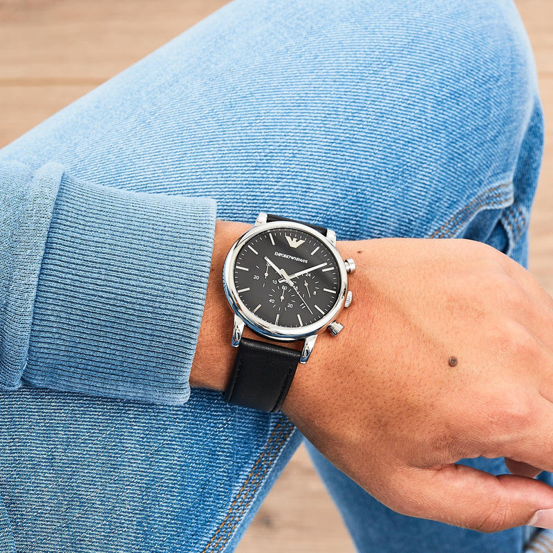 Emporio Armani Luigi Chronograph Black Dial Black Leather Watch For Men - AR1828 Buy Now By Emporio Armani