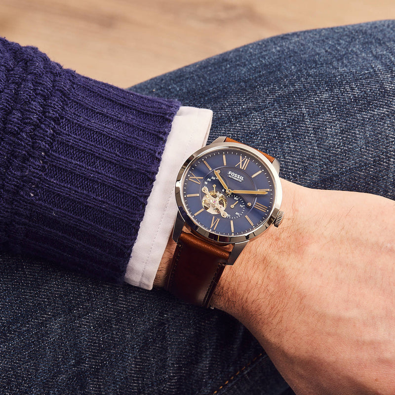 Fossil Townsman Automatic Blue Dial Brown Leather Strap Watch for Men - ME3110 Buy Now By Fossil