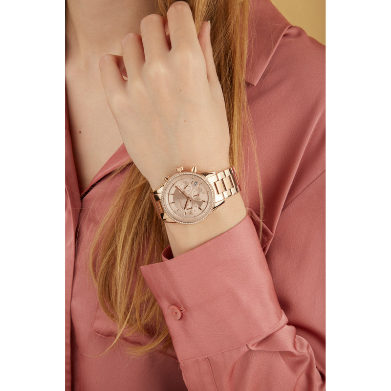 Michael Kors Ritz Chronograph Rose Gold Dial Rose Gold Steel Strap Watch for Women - MK6357 Buy Now By Michael Kors