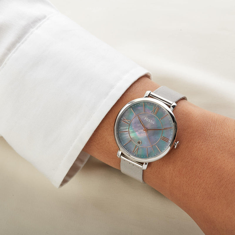 Fossil Jacqueline Mother of Pearl Blue Dial Silver Mesh Strap Watch for Women - ES4322 Buy Now By Fossil