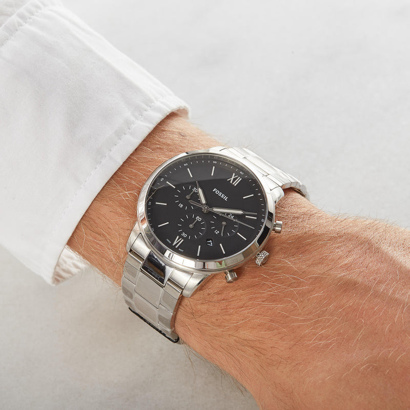 Fossil Neutra Chronograph Black Dial Silver Steel Strap Watch for Men - FS5384 Buy Now By Fossil