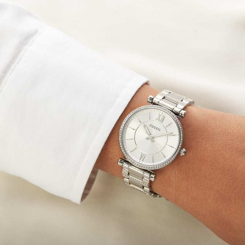 Fossil Carlie Silver Dial Silver Steel Strap Watch for Women - ES4341 Buy Now By Fossil