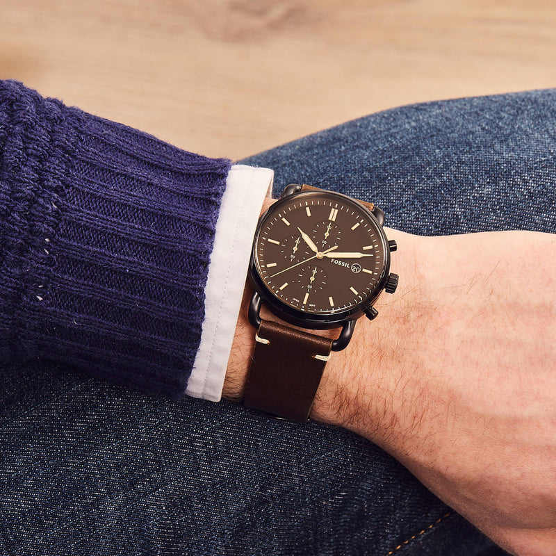Fossil Commuter Chronograph Black Dial Brown Leather Strap Watch for Men - FS5403 Buy Now By Fossil