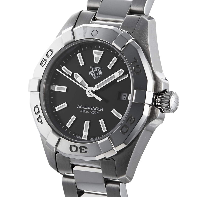 Shop Tag Heuer Aquaracer Quartz Black Dial Silver Steel Strap Watch for Women - WBD1410.BA0741 in USA