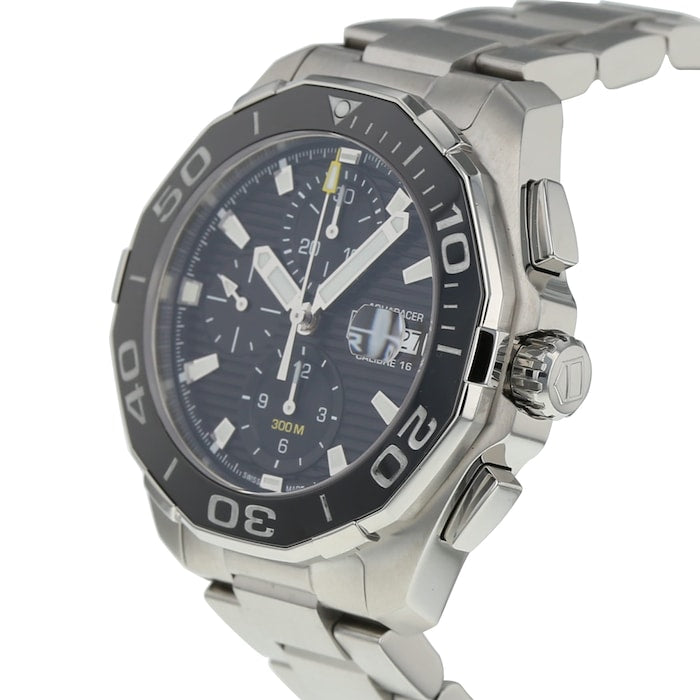 Shop Tag Heuer Aquaracer Calibre 16 Day-Date Black Dial Silver Steel Strap Watch for Men - CAY211A.BA0927 in USA