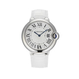 Shop Cartier Ballon Bleu de Cartier Silver Dial White Leather Strap Watch for Women - W6920087 in USA