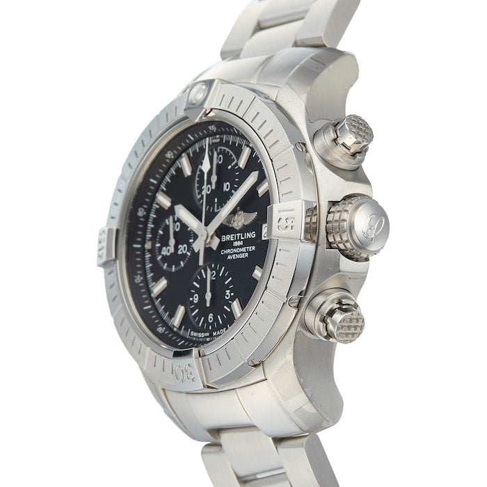 Shop Breitling Avenger Chronograph 43 Black Dial Silver Steel Strap Watch for Men - A13385101B1A1 in USA