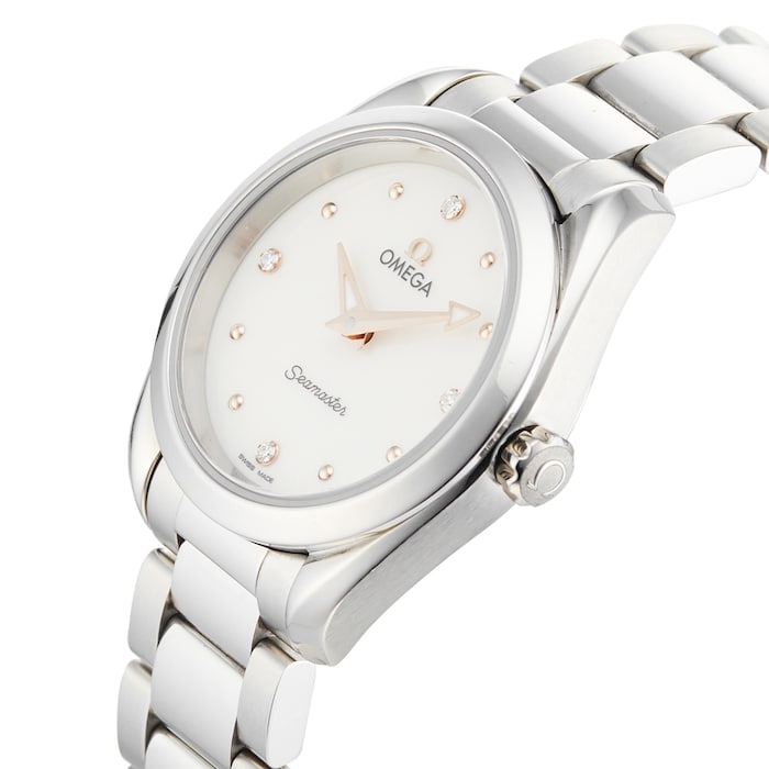 Shop Omega Seamaster Aqua Terra Quartz Diamond Silver Dial Silver Steel Strap Watch for Women - 220.10.28.60.54.001 in USA