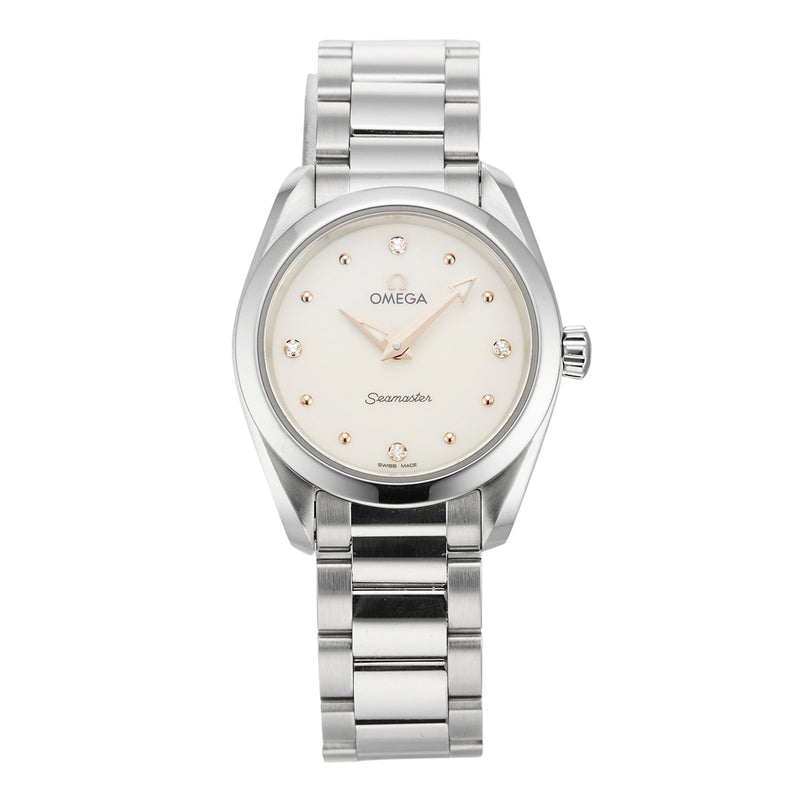 Shop Omega Seamaster Aqua Terra Quartz Diamond Silver Dial Silver Steel Strap Watch for Women - 220.10.28.60.54.001 in USA